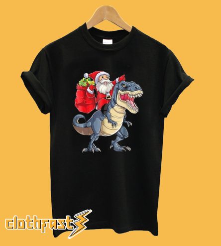 Santa Claus Riding T-Rex Dinosaur Christmas T-shirt