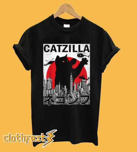 Catzilla Japanese Vintage Sunset Style Cat Kitten Lover T-Shirt