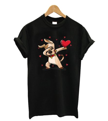 Funny Dabbing Dog Heart Valentine's Day T-Shirt