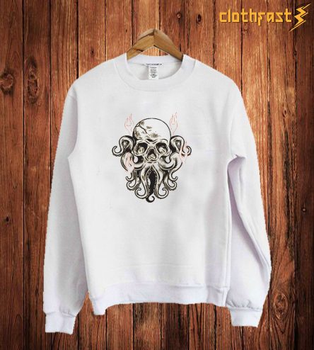 Sekeleton Octopus White Sweetshirt