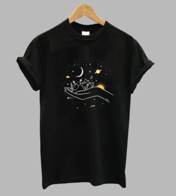 Mountaint And Hand Black Night T Shirt