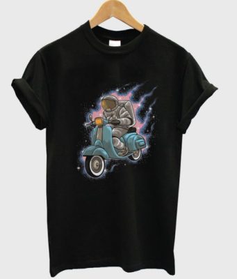 astronaut rides a scooter t-shirt