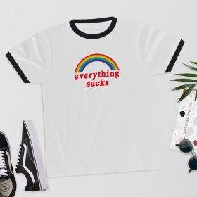 Everything Sucks Ringer Tee - Aesthetic T-Shirt,Aesthetic Clothing,Aesthetic,Rainbow,Edgy,This Sucks