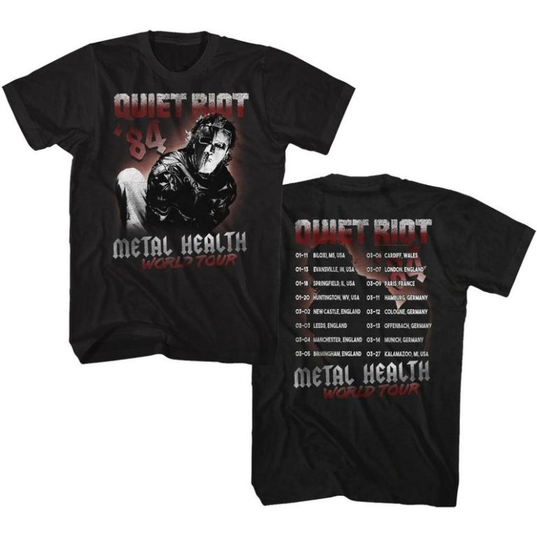 Quiet Riot World Tour '84 Black Adult T-Shirt Twoside