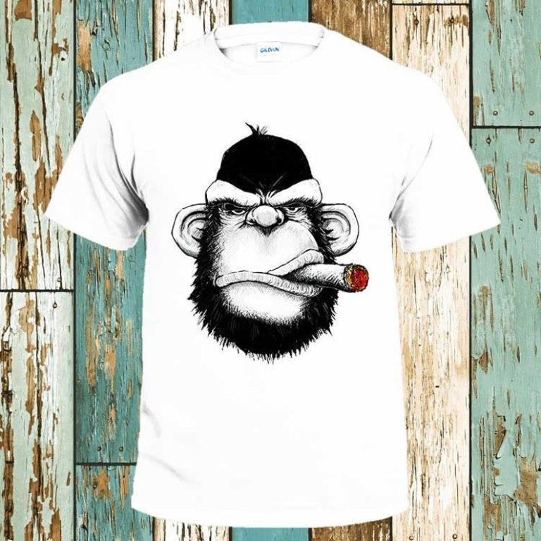 Gorilla T-Shirt Smoking Funny Monkey Parody Snoop Face Beard Hipster Hand Drawn Art Cool Gift Mens Womens Unisex